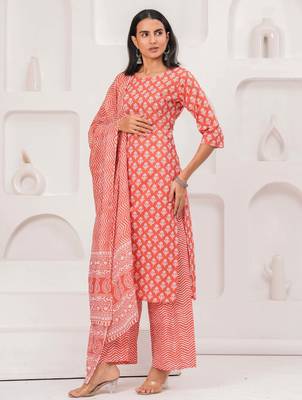 Pink floral printed pure cotton kurta set for women 3