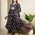 Black floral printed pure cotton kurta set for women