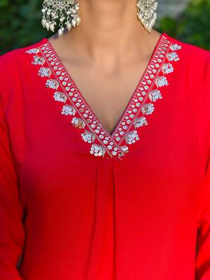 Magenta embroidered viscose rayon kurta set for women 3