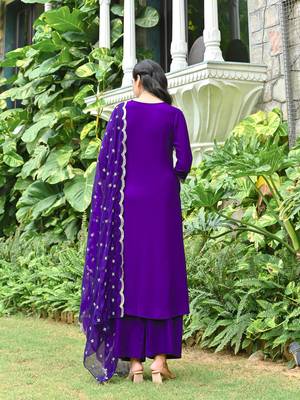 Purple embroidered viscose rayon kurta set for women 2
