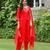 Red embroidered viscose rayon kurta set for women