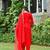 Red embroidered viscose rayon kurta set for women