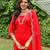 Red embroidered viscose rayon kurta set for women