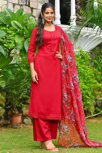Maroon solid pure cotton kurta set for women