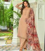Beige solid pure cotton kurta set for women