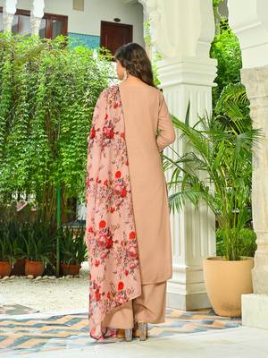 Beige solid pure cotton kurta set for women 2