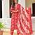 Red floral printed pure cotton kurta set for women