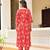 Red floral printed pure cotton kurta set for women
