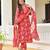 Red floral printed pure cotton kurta set for women