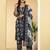 Navy blue floral printed pure cotton kurta set for women