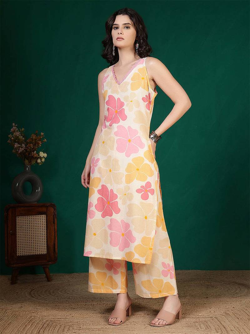 Multicolor floral printed pure cotton kurta set for women
