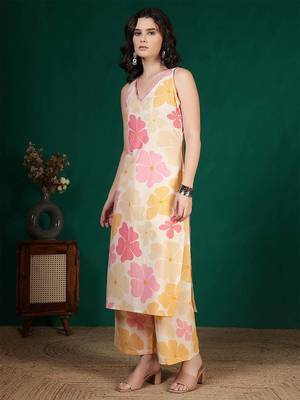 Multicolor floral printed pure cotton kurta set for women 2