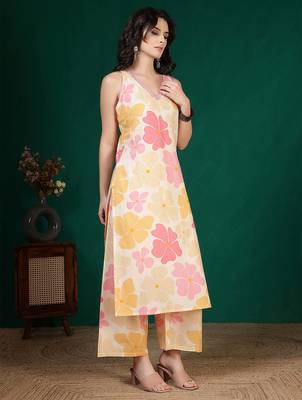 Multicolor floral printed pure cotton kurta set for women 3