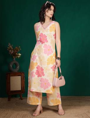 Multicolor floral printed pure cotton kurta set for women 5