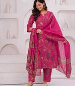 Pink floral printed pure cotton kurta set for women