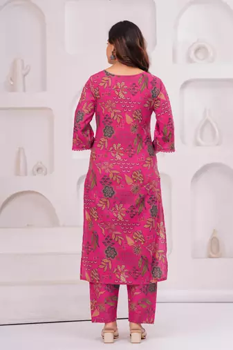 Pink floral printed pure cotton kurta set for women