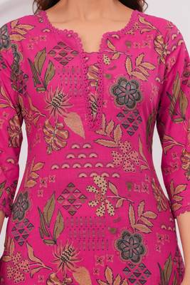 Pink floral printed pure cotton kurta set for women 5