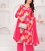 Pink floral printed pure cotton kurta set for women
