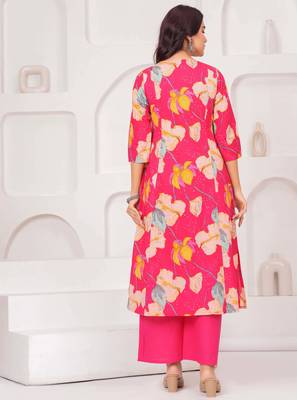 Pink floral printed pure cotton kurta set for women 2