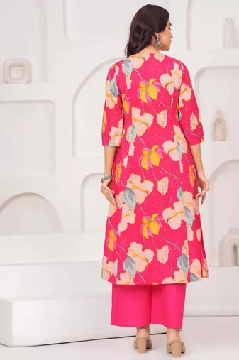 Pink floral printed pure cotton kurta set for women