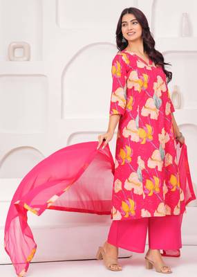 Pink floral printed pure cotton kurta set for women 3