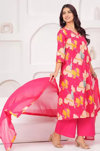 Pink floral printed pure cotton kurta set for women