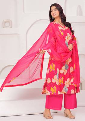 Pink floral printed pure cotton kurta set for women 5