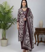 Burgundy floral printed pure cotton kurta set for women