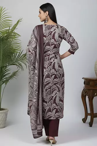 Burgundy floral printed pure cotton kurta set for women