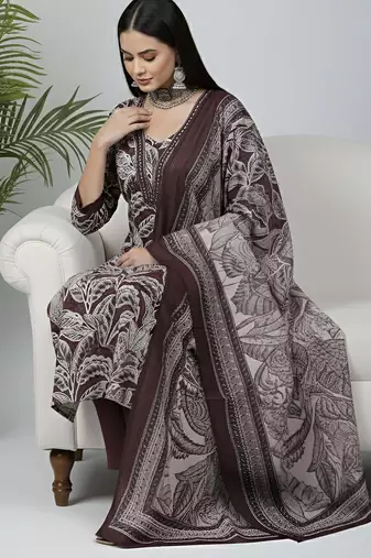Burgundy floral printed pure cotton kurta set for women