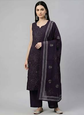Purple floral printed pure cotton kurta set for women 1