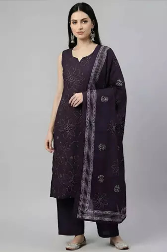 Purple floral printed pure cotton kurta set for women
