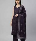 Purple floral printed pure cotton kurta set for women