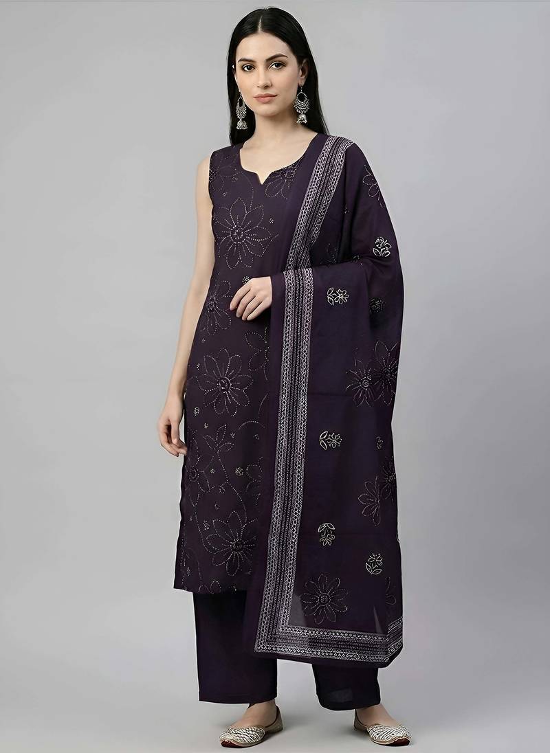 Purple floral printed pure cotton kurta set for women