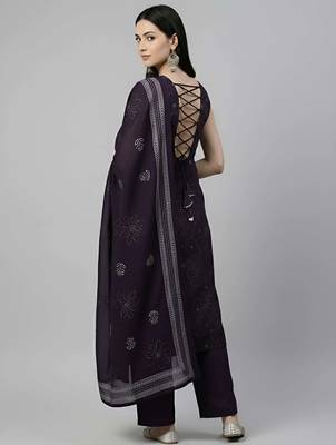 Purple floral printed pure cotton kurta set for women 2
