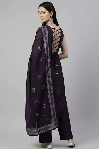 Purple floral printed pure cotton kurta set for women