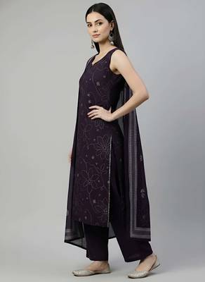 Purple floral printed pure cotton kurta set for women 3