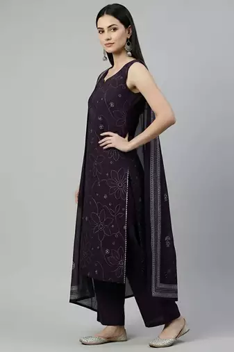 Purple floral printed pure cotton kurta set for women