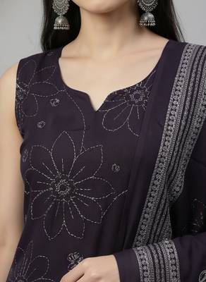Purple floral printed pure cotton kurta set for women 4