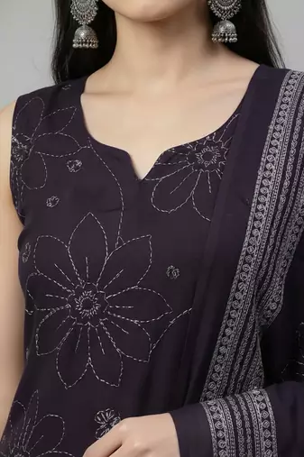 Purple floral printed pure cotton kurta set for women