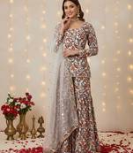 Off white floral printed pure cotton kurta set for women