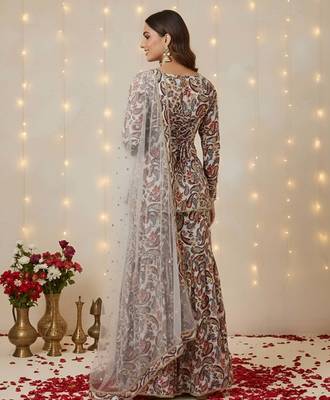 Off white floral printed pure cotton kurta set for women 2