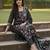 Black floral printed pure cotton kurta set for women