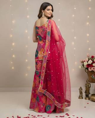 Pink floral printed pure cotton kurta set for women 3