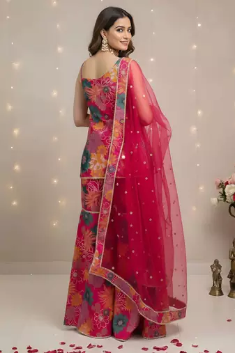 Pink floral printed cotton kurta set for women