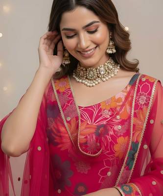 Pink floral printed pure cotton kurta set for women 4