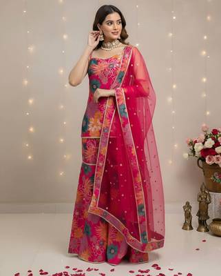 Pink floral printed pure cotton kurta set for women 5
