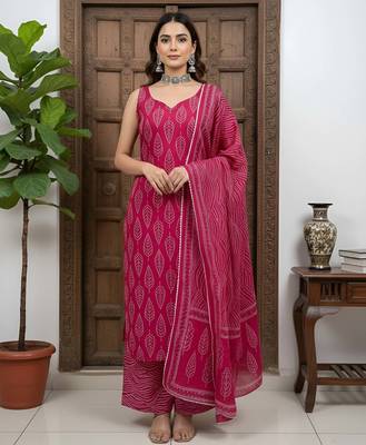Pink floral printed pure cotton kurta set for women 1