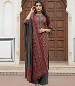 Maroon floral printed pure cotton kurta set for women