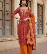 Red floral printed pure cotton kurta set for women